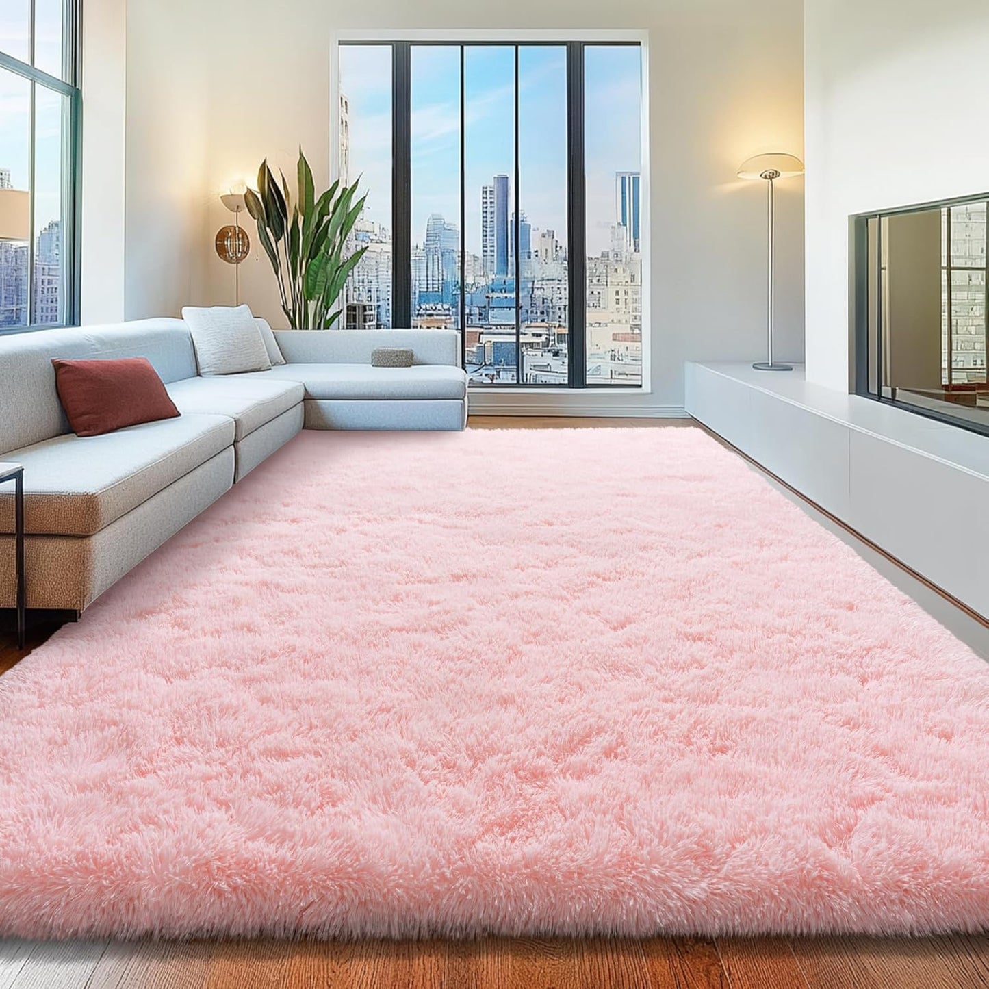 8x10 Area Rugs for Living Room, Pink Fluffy Shaggy Soft Carpet