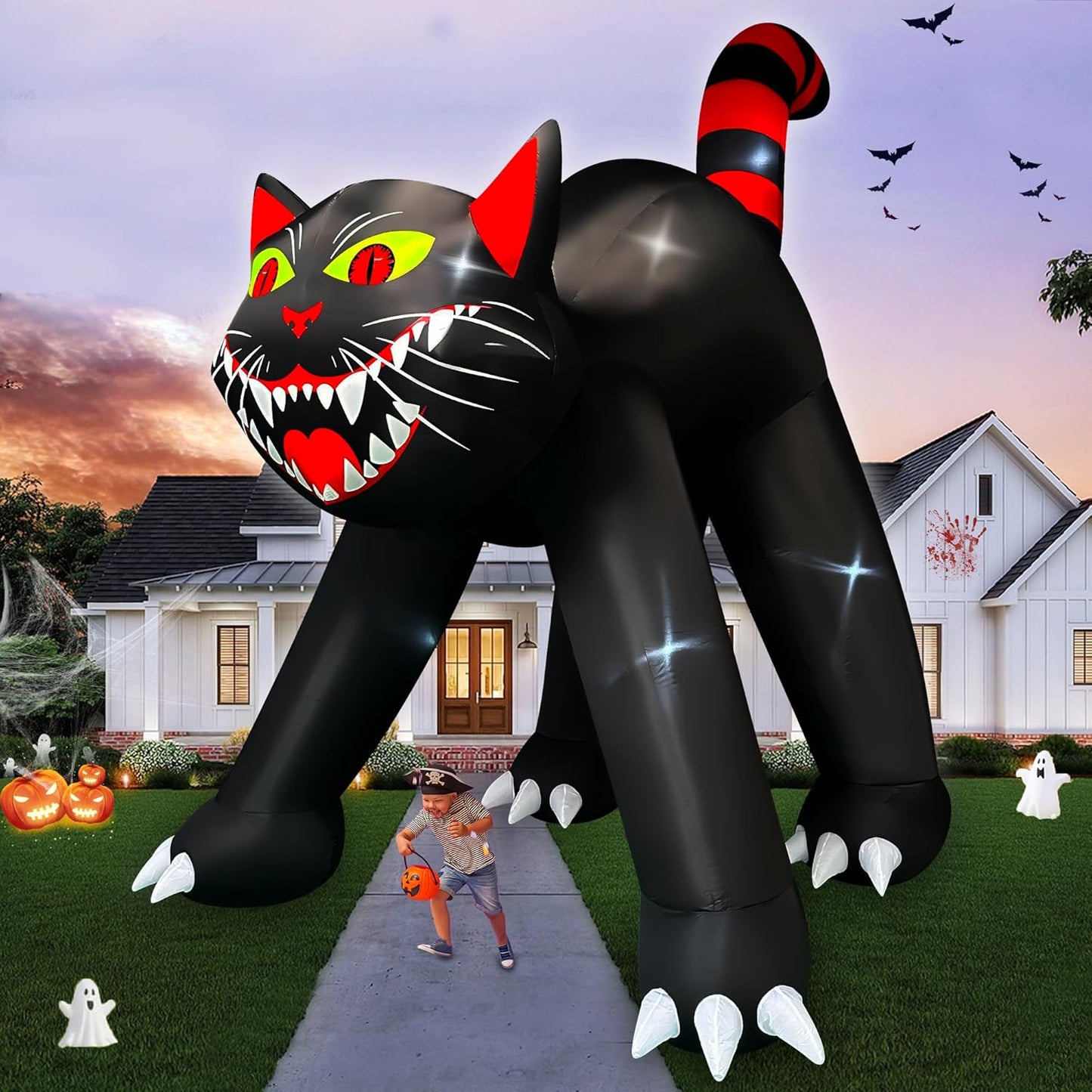 14 Ft Giant Halloween Inflatable Black Cat Decoration for Parties