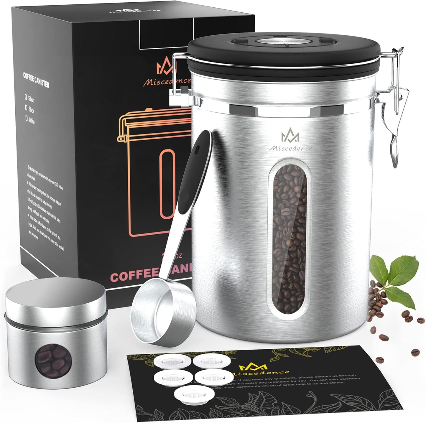 Coffee Canister with Transparent Window and Date Tracker for Freshness