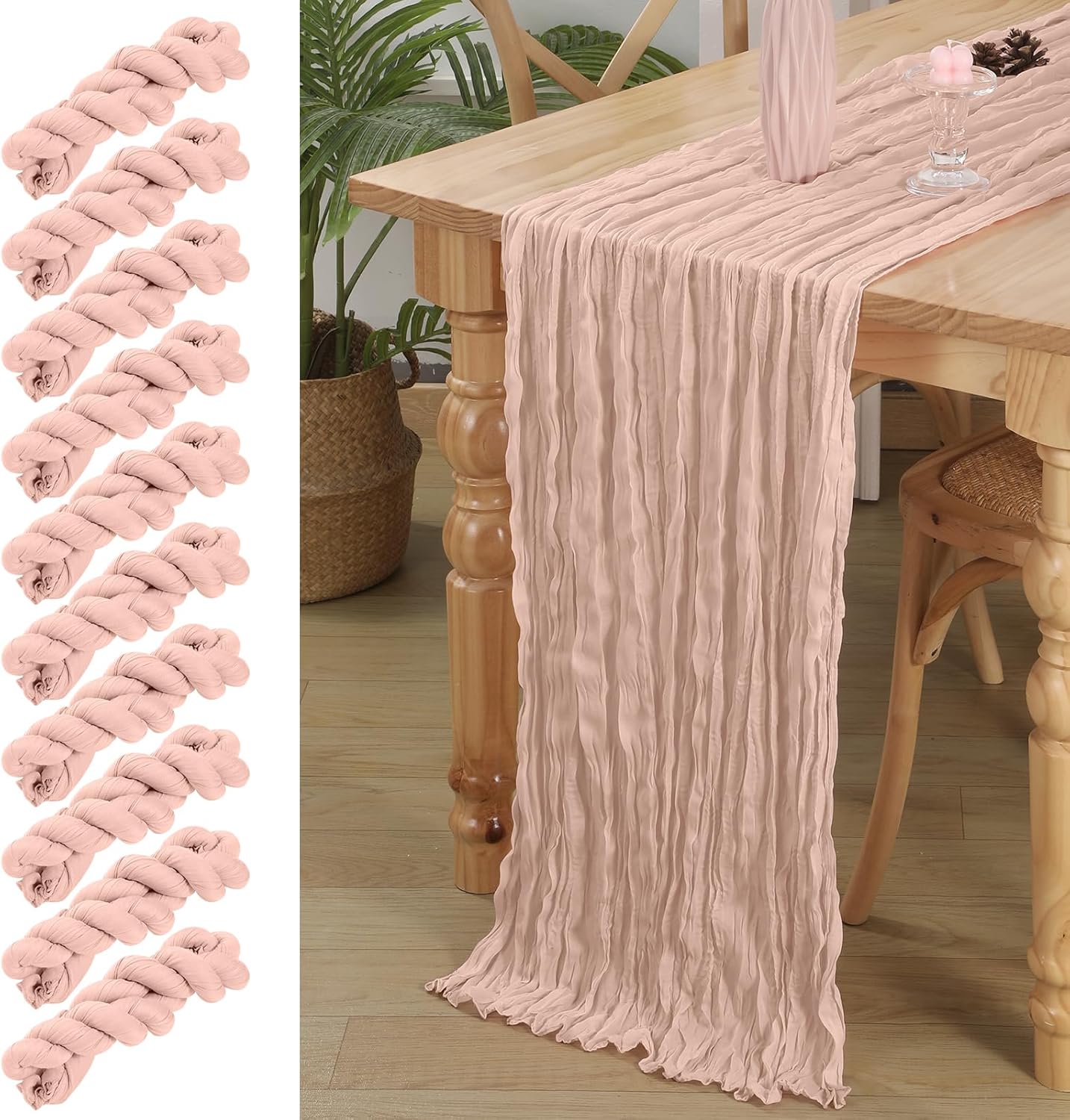 10 Pack Pink Cheesecloth Table Runner for Elegant Events