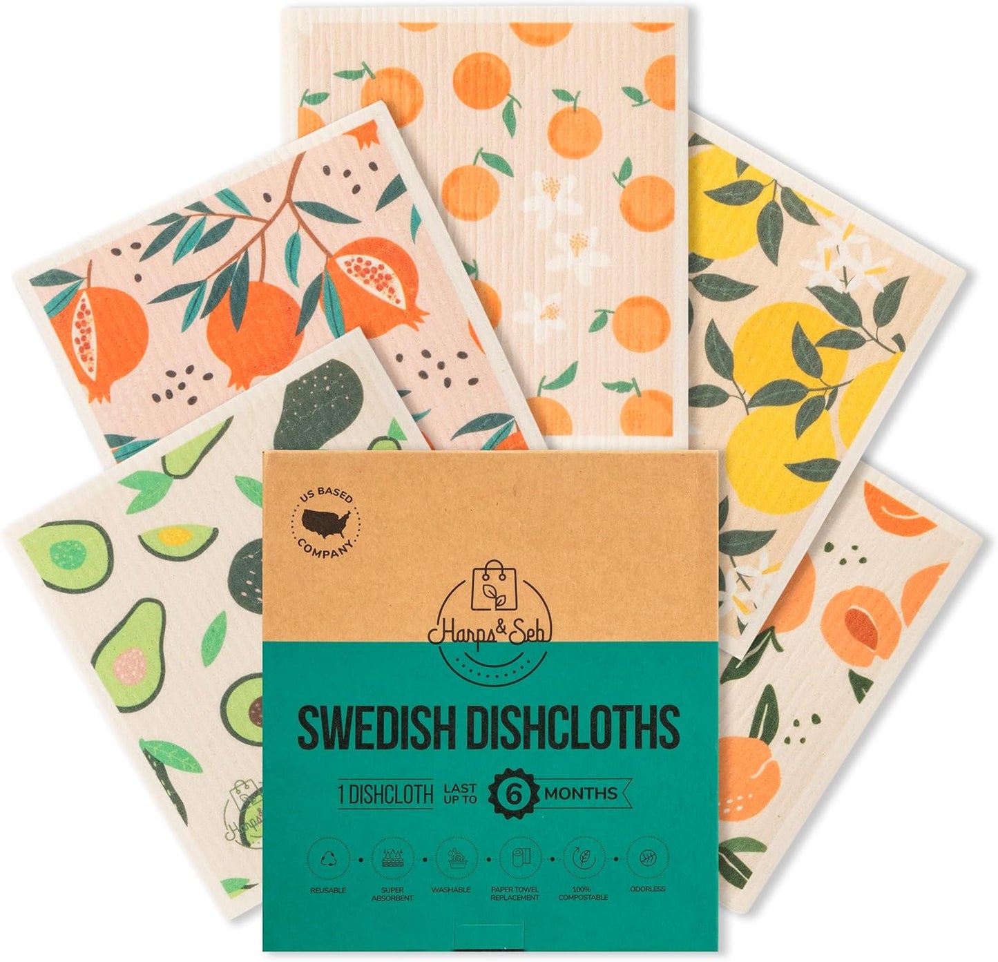 5 Pack Swedish Dishcloths - Super Absorbent & Biodegradable!