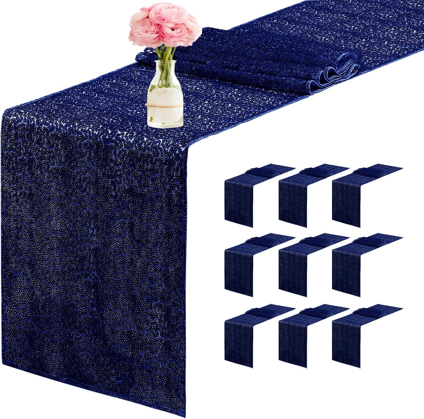 Navy Blue Glitter Sequin Table Runner for Special Events