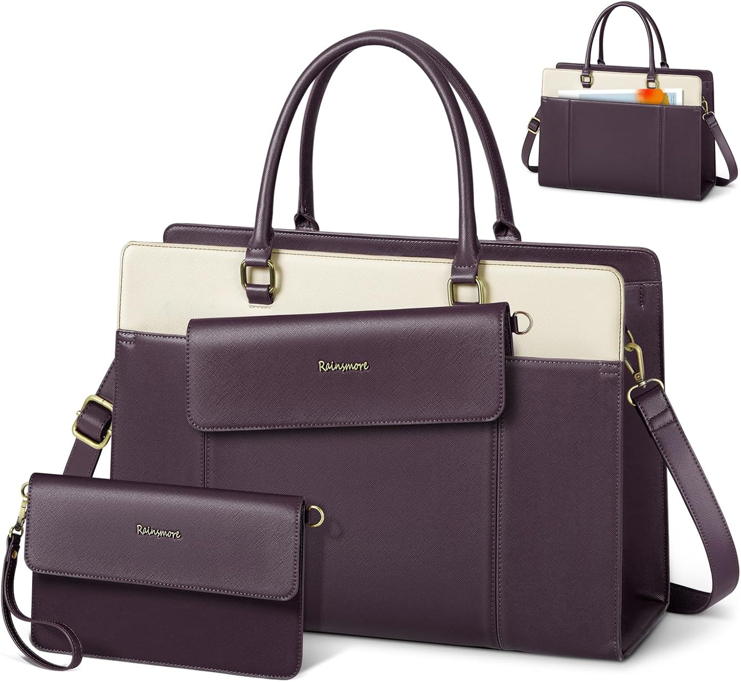 Stylish 15.6 inch Laptop Bag for Women with Clutch Set