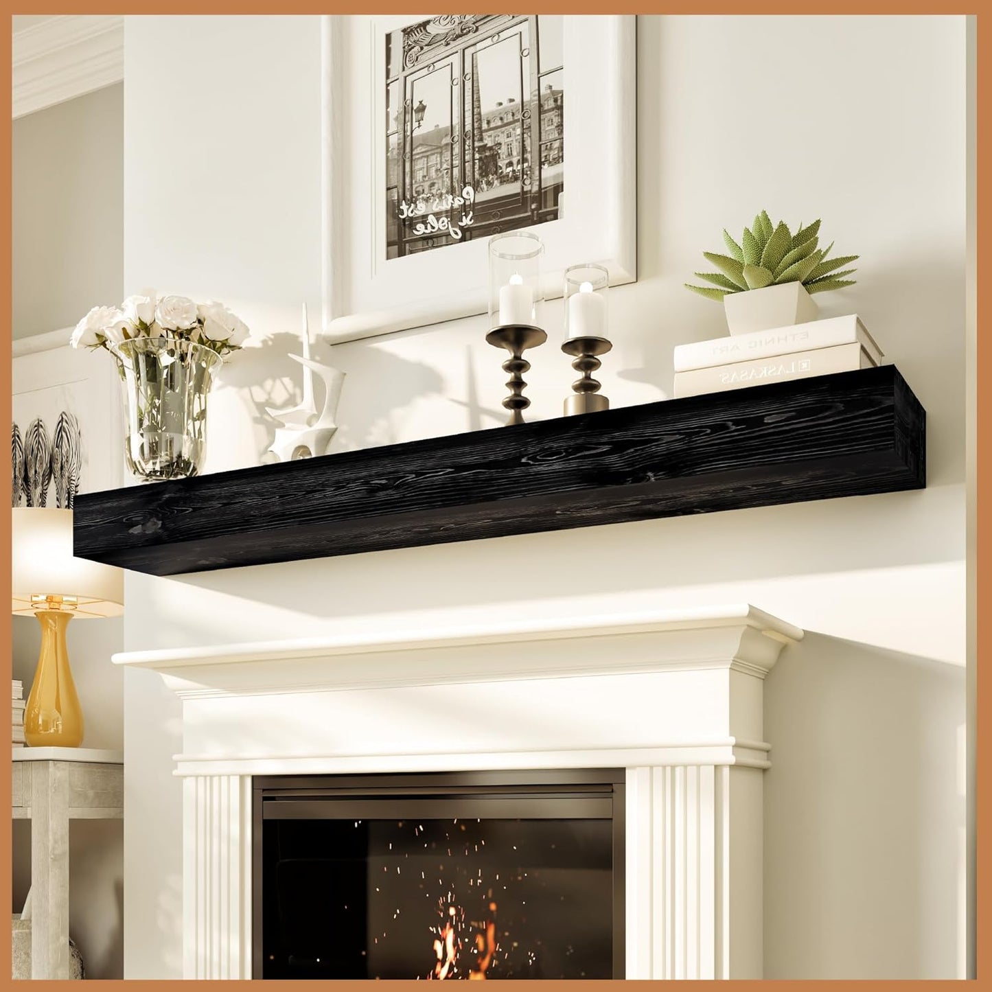 Avana Rustic Fireplace Mantle Shelf 60 Inches for Home Decor