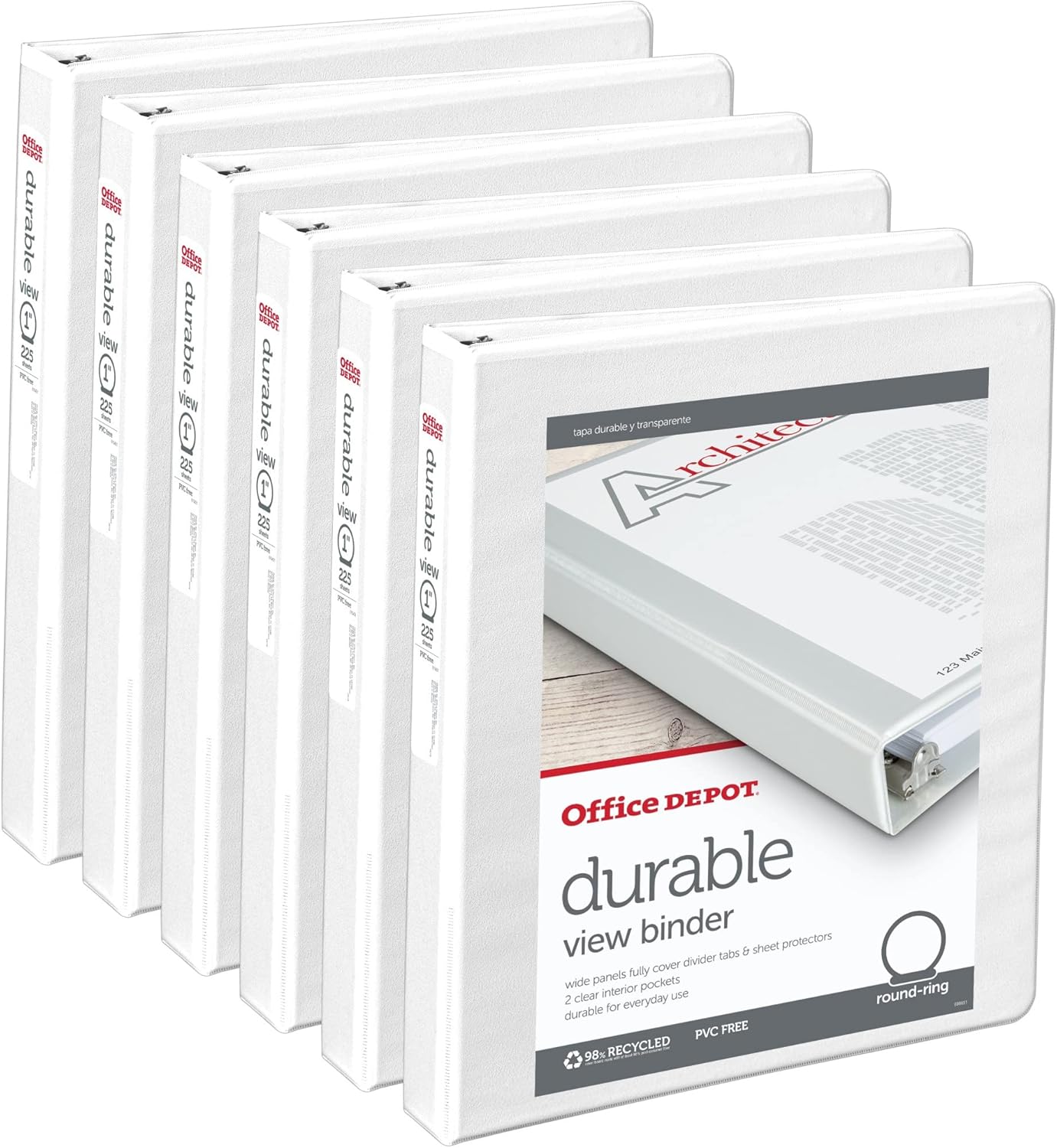 Office Depot White Binder Pack x6 - Durable 1 Rings