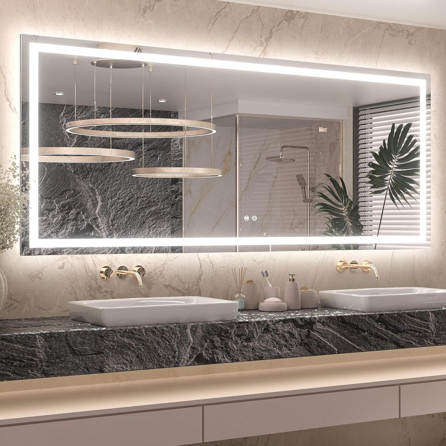 Keonjinn LED Bathroom Mirror with Frontlit & Backlit Lighting