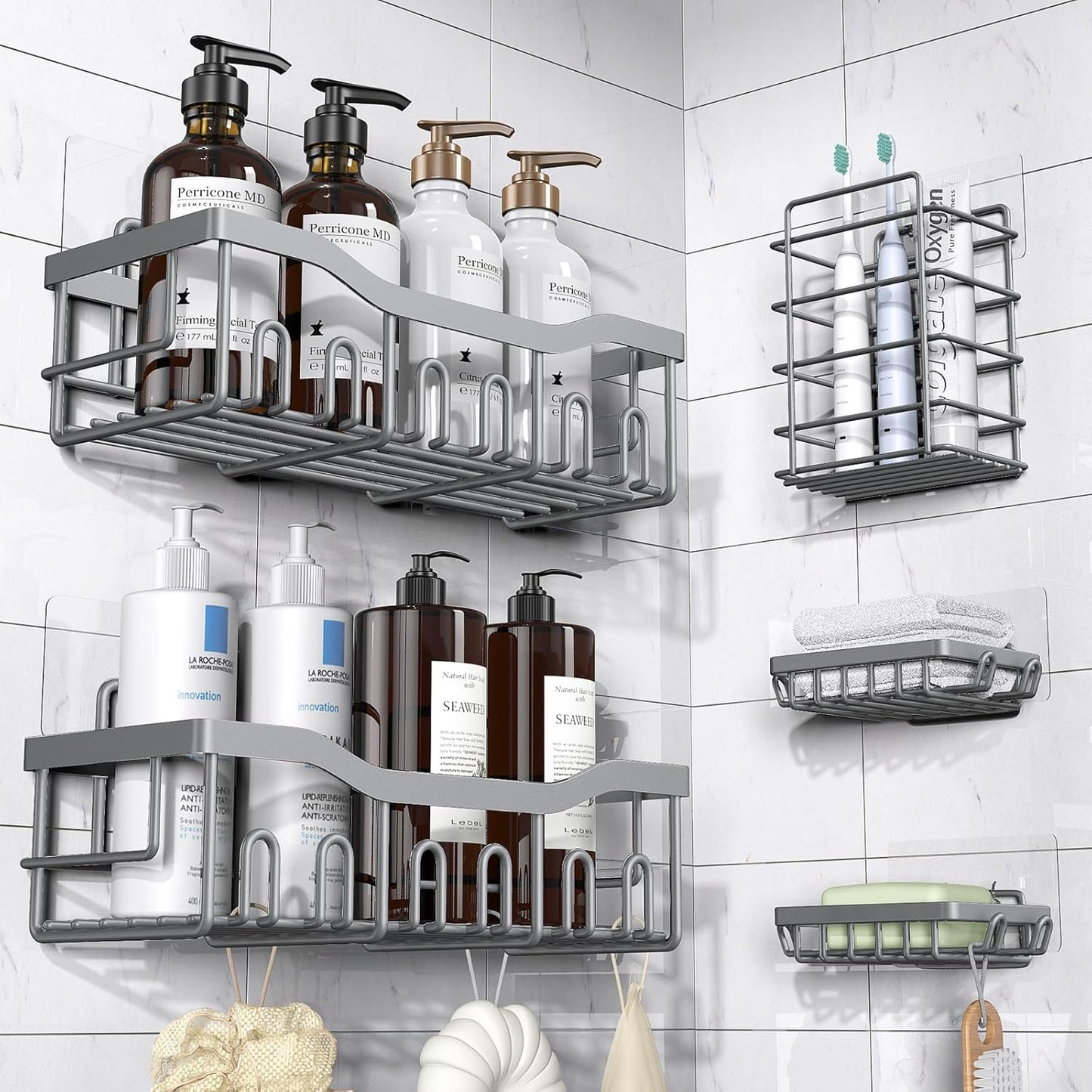 5-Pack Rustproof Stainless Steel Shower Caddy for Home Storage