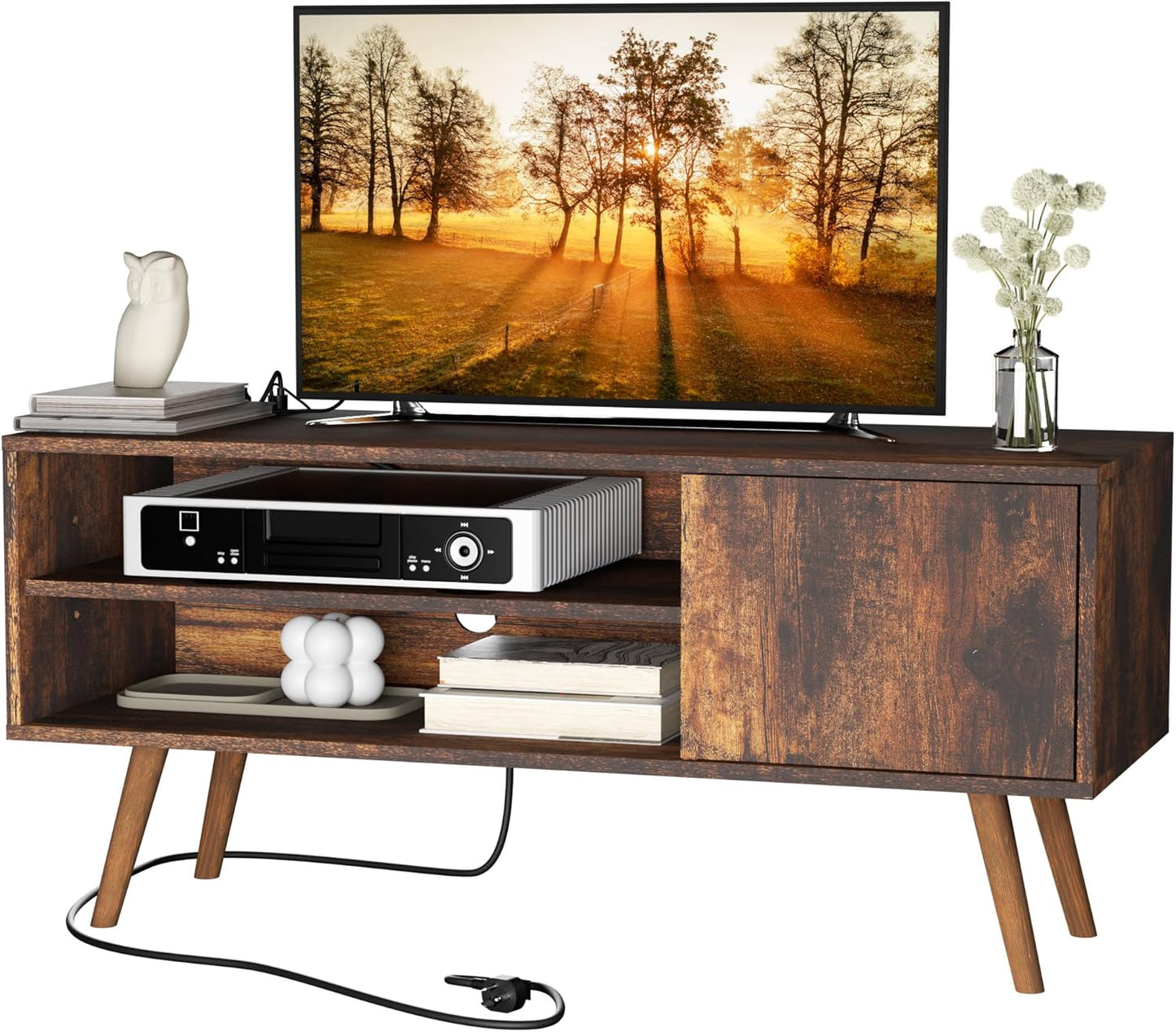 Mid Century TV Stand w/ Storage, Rustic Brown