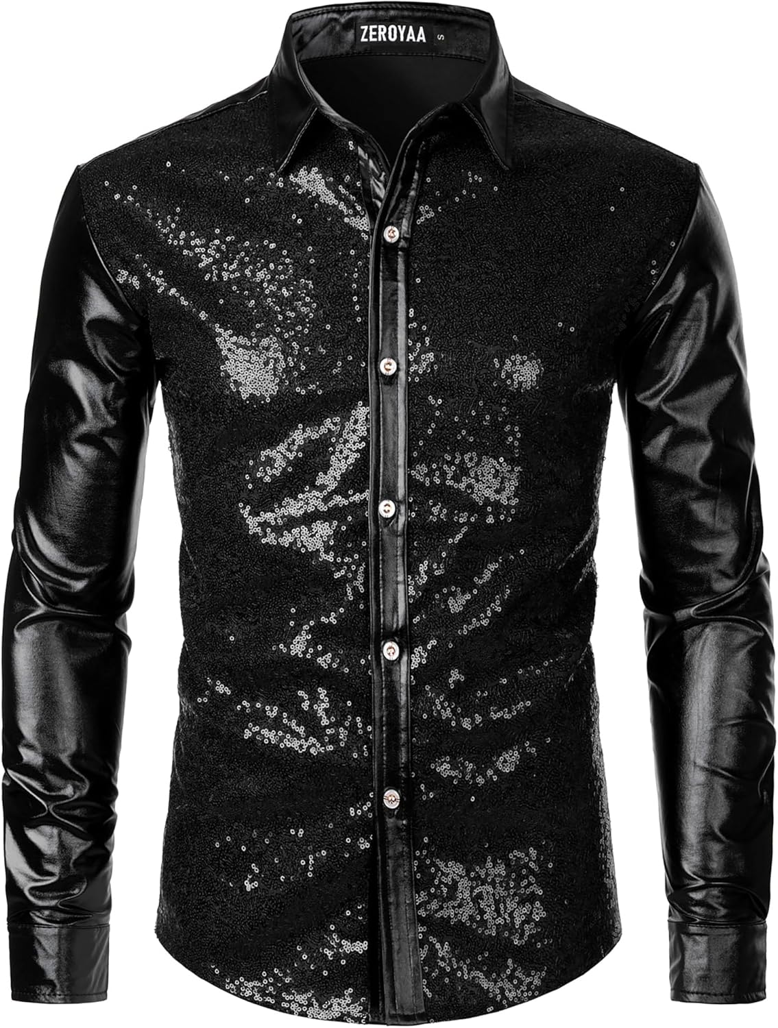 Shiny Metallic Sequin Long Sleeve Button Down Shirt for Parties