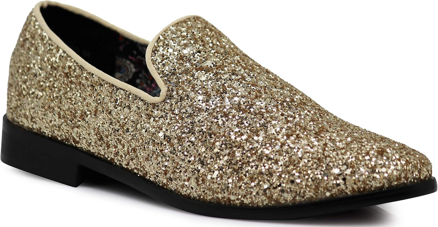 SPK04 Men's Vintage Glitter Dress Loafers for Any Occasion