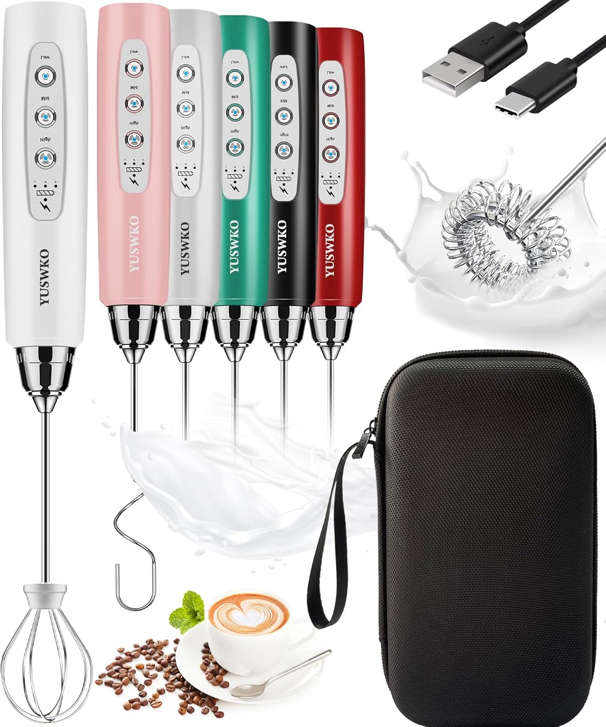YUSWKO Rechargeable Milk Frother for Perfect Coffee Foam