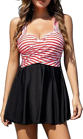 Elegant Crossover One Piece Swimdress for Women - Floral Design
