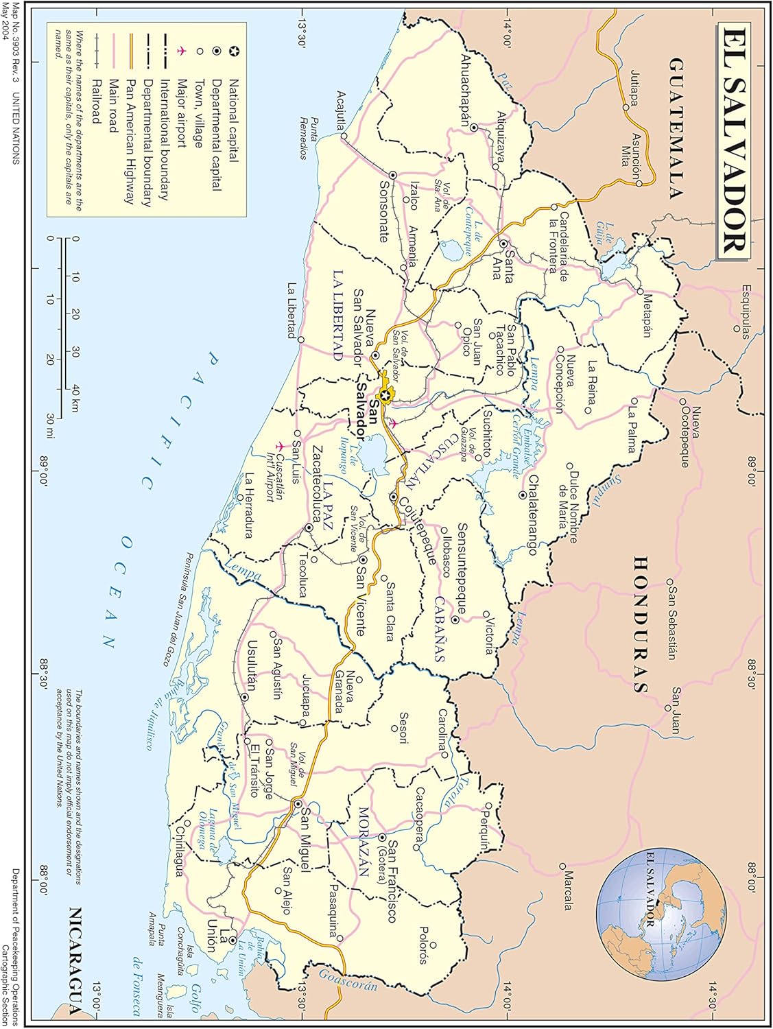 Large Detailed El Salvador Map Poster