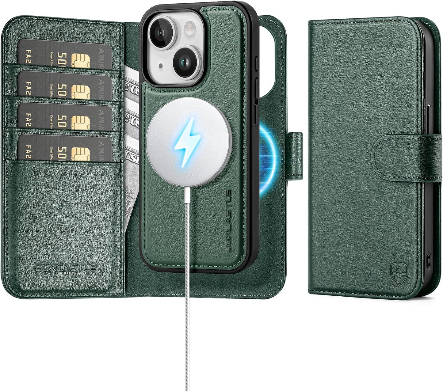 Magnetic 2 in 1 Detachable Wallet Case for iPhone 13 Green