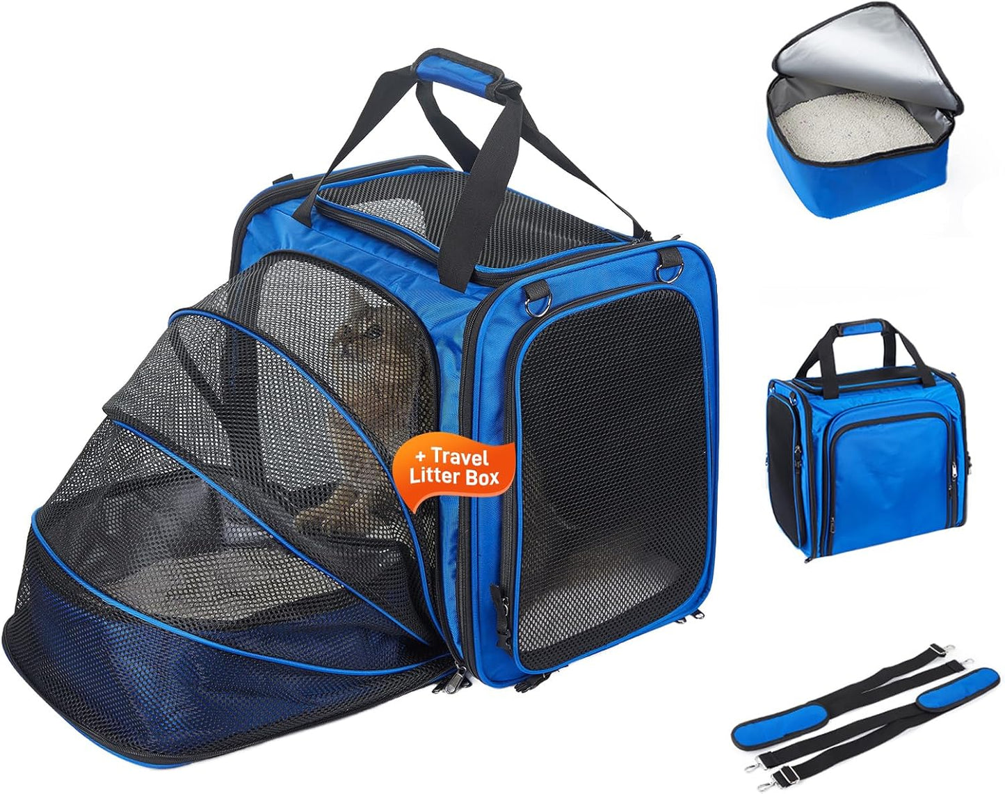 Expandable Cat Travel Carrier with Litter Box for Cats and Puppies