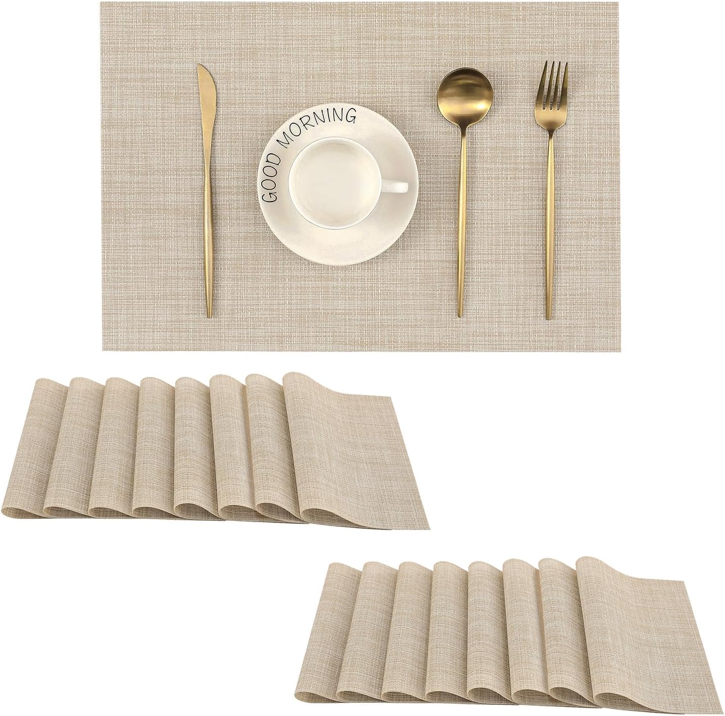 Leetaltree Beige Placemats Set of 16 - Durable Non-Slip Mats