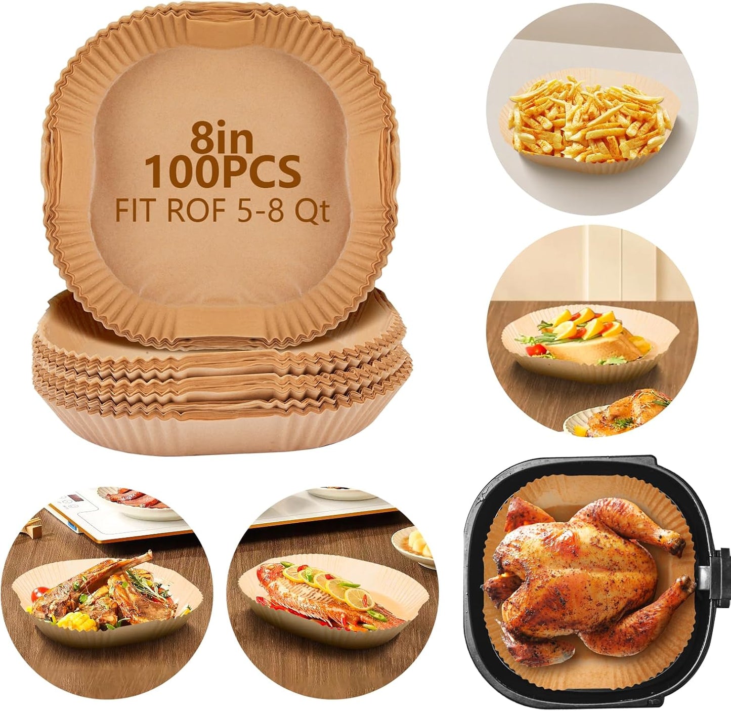 Non-Stick Air Fryer Liners - 100Pcs Disposable Parchment Paper