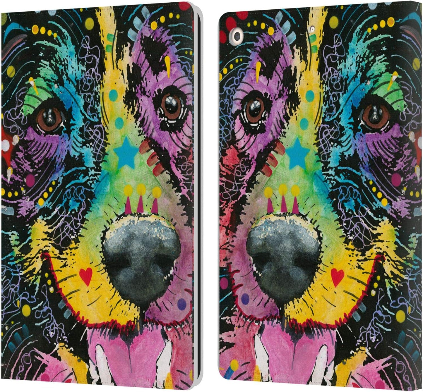 Dean Russo Smiling Collie Dogs Leather Wallet Case for iPad 10.2