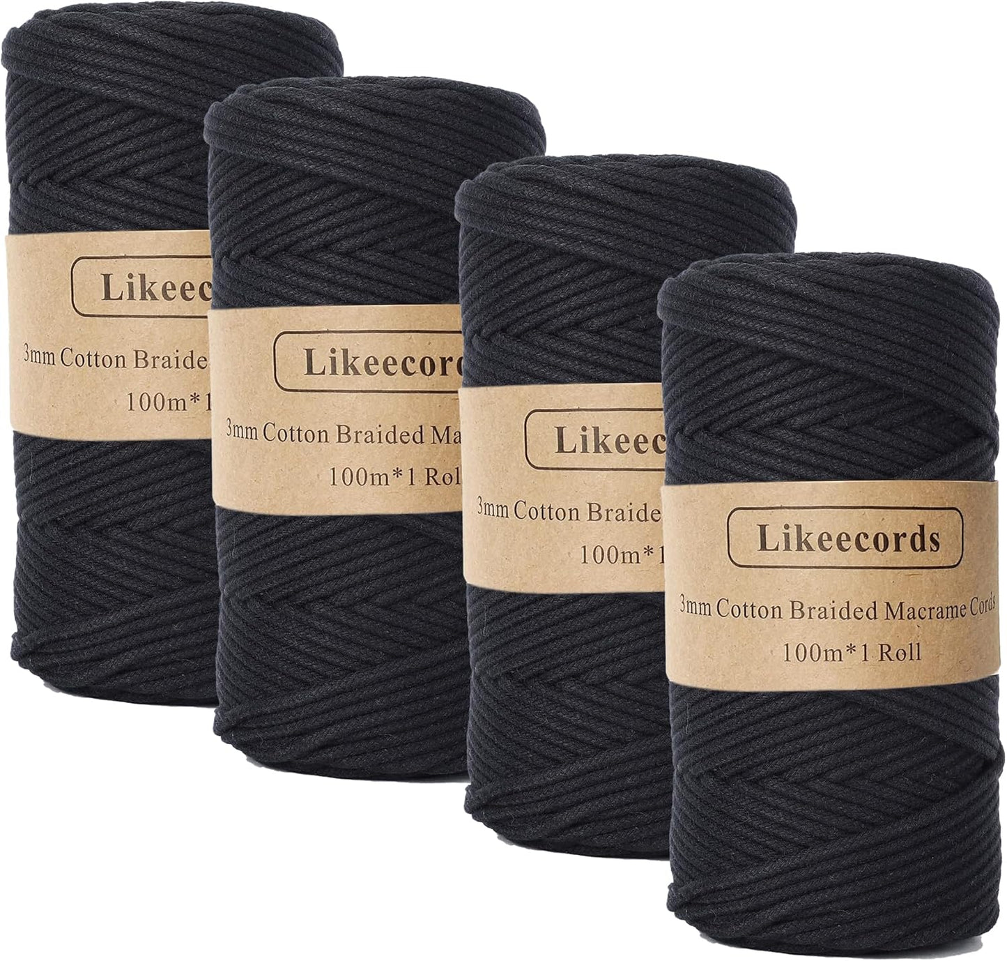 Braided Macrame Cotton Cord for Crafts, Knitting, and More