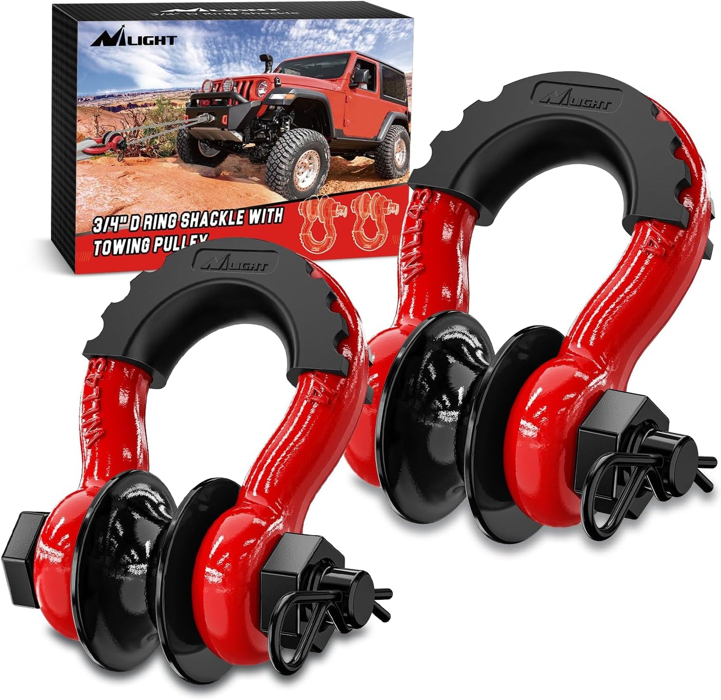 Nilight 3/4 D Ring Shackle with Towing Pulley for Recovery