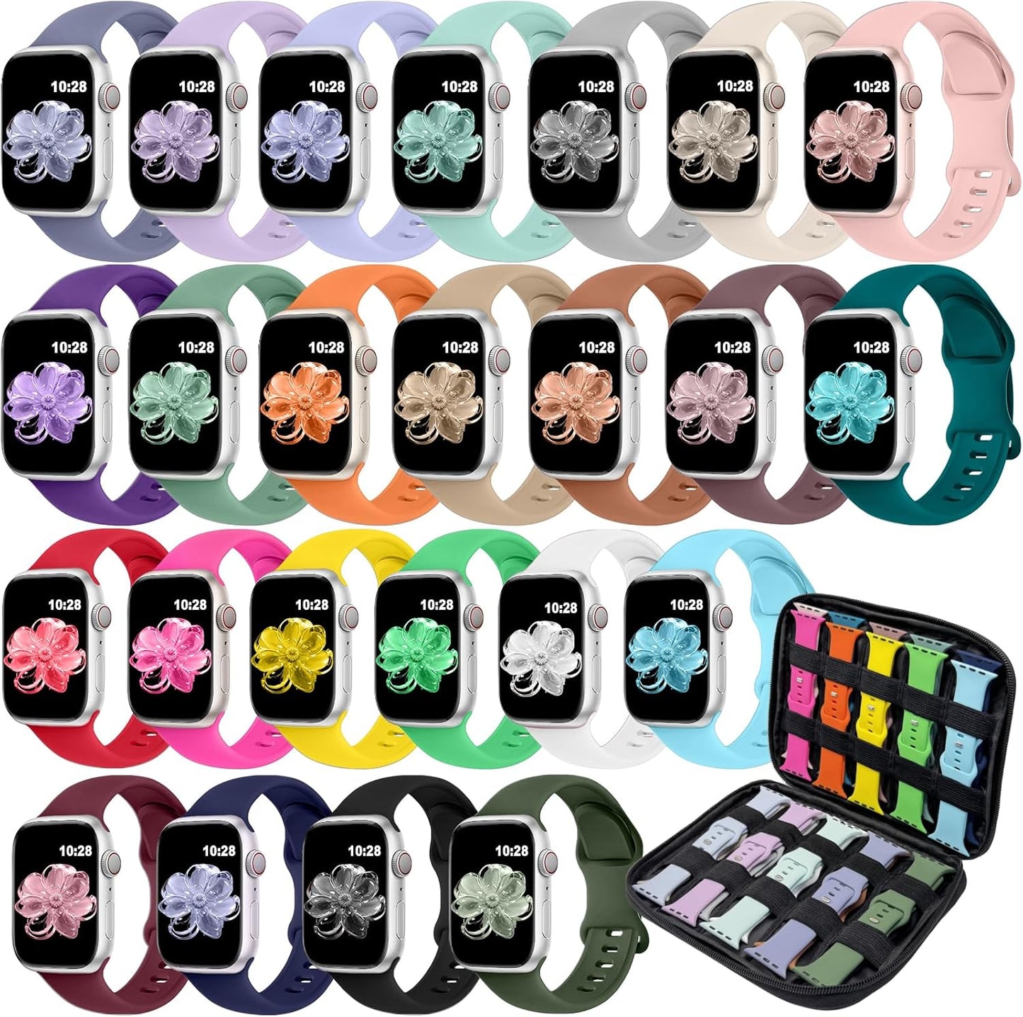 24 Pack Sport Bands for Apple Watch with Organizer - Versatile Colors
