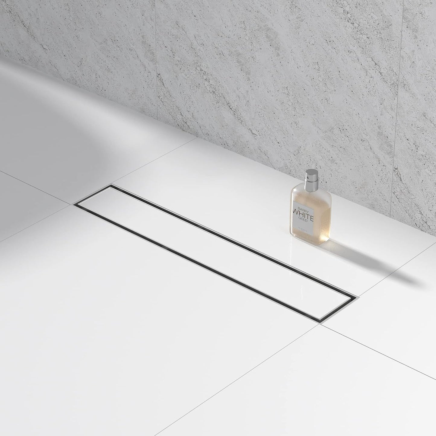 Linear Shower Drain 18in Brushed Floor Drain with Tiled Insert