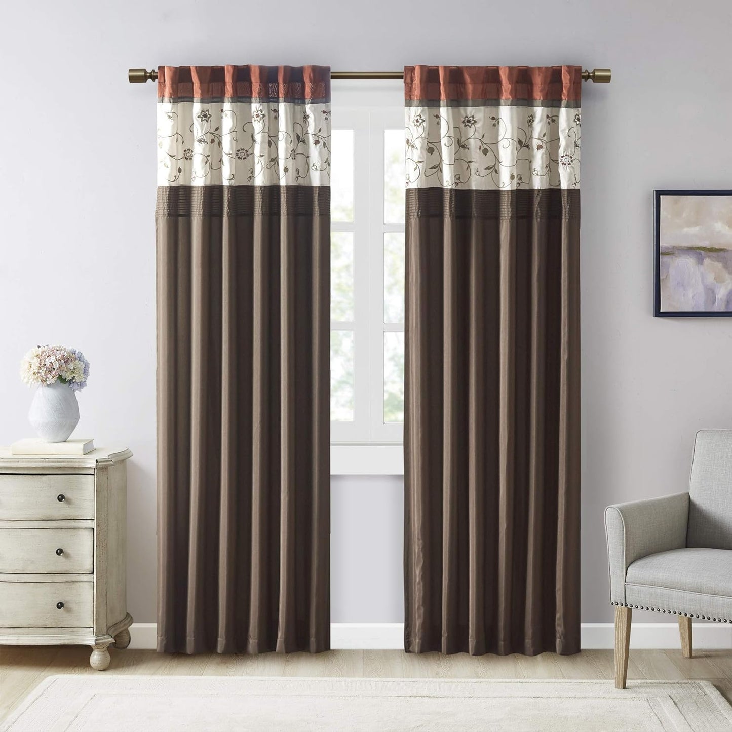Serene Embroidered Spice Curtain Panel