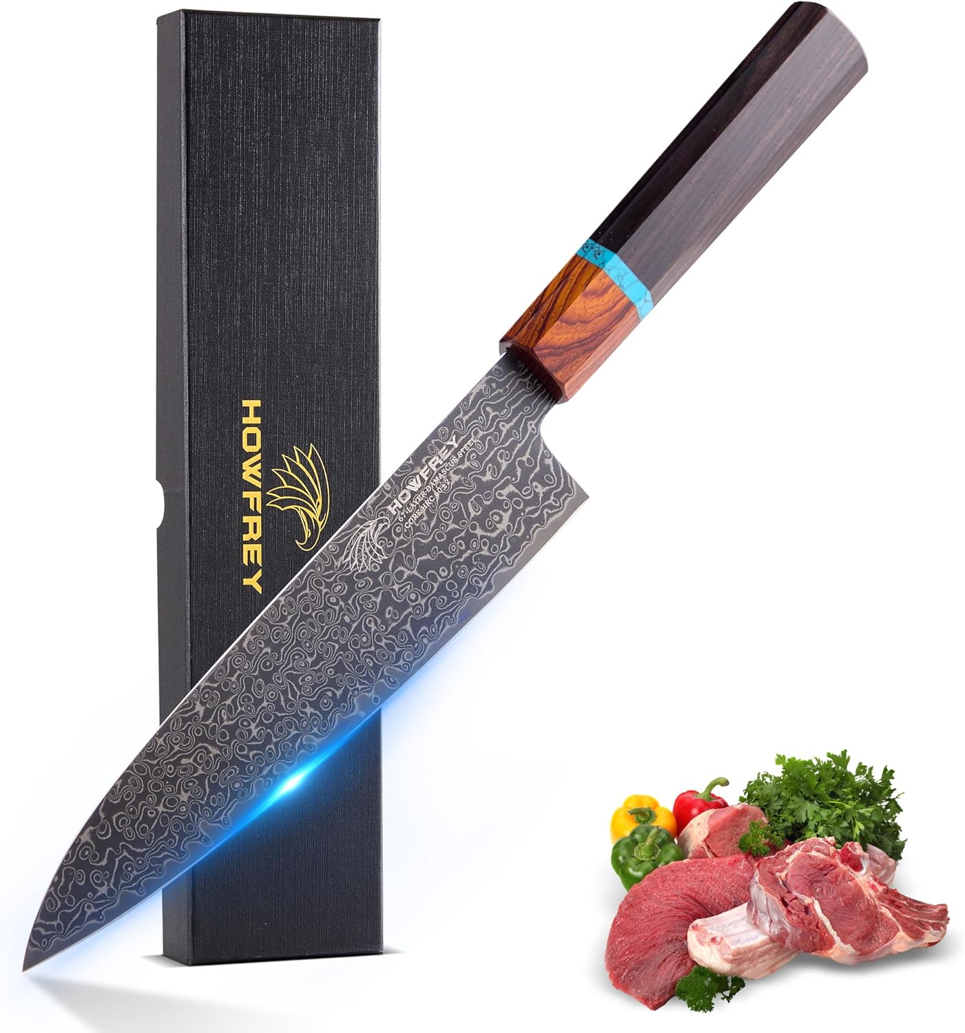 Damascus Chef Knife 8 Inch High Carbon Stainless Steel Kitchen