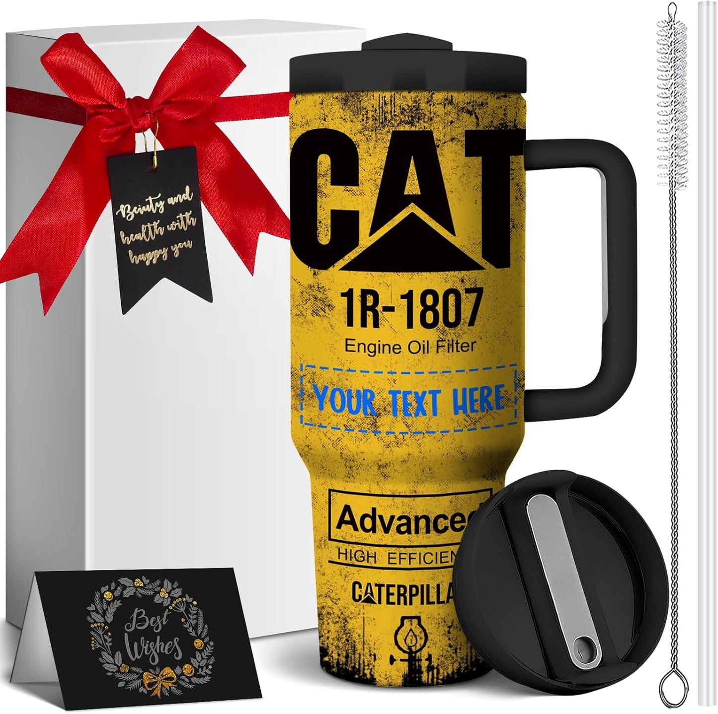 Customized Tumbler with Handle and Straw for Caterpillar Lovers