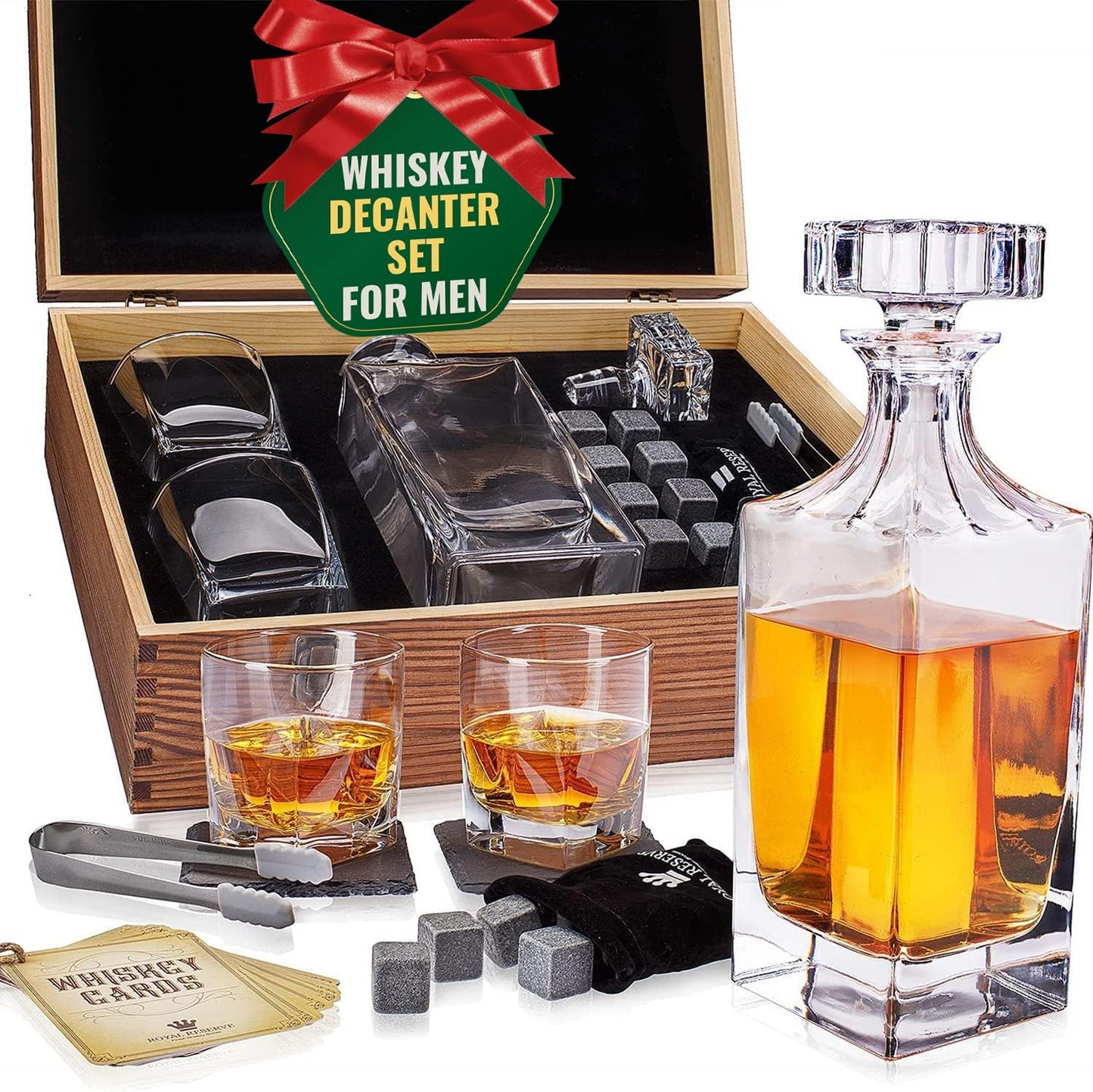 Whiskey Decanter Gift Set with Glasses and Chilling Stones