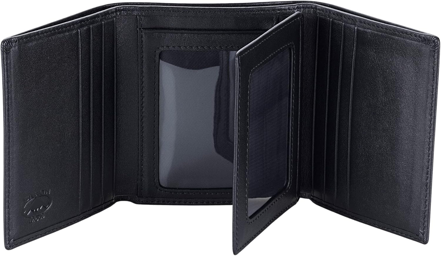 Stealth Mode Leather Trifold RFID Wallet for Men - Black
