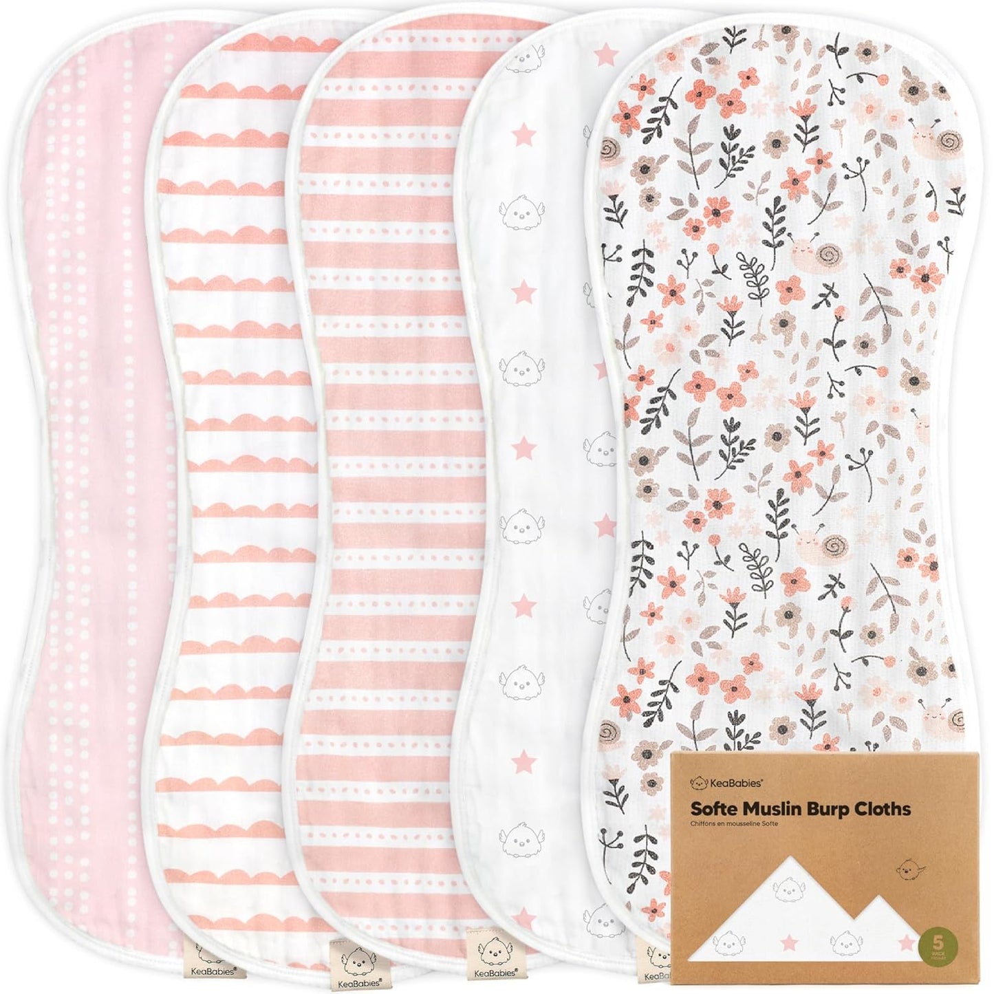 Super Absorbent Bamboo Burp Cloths - 5-Pack by KeaBabies