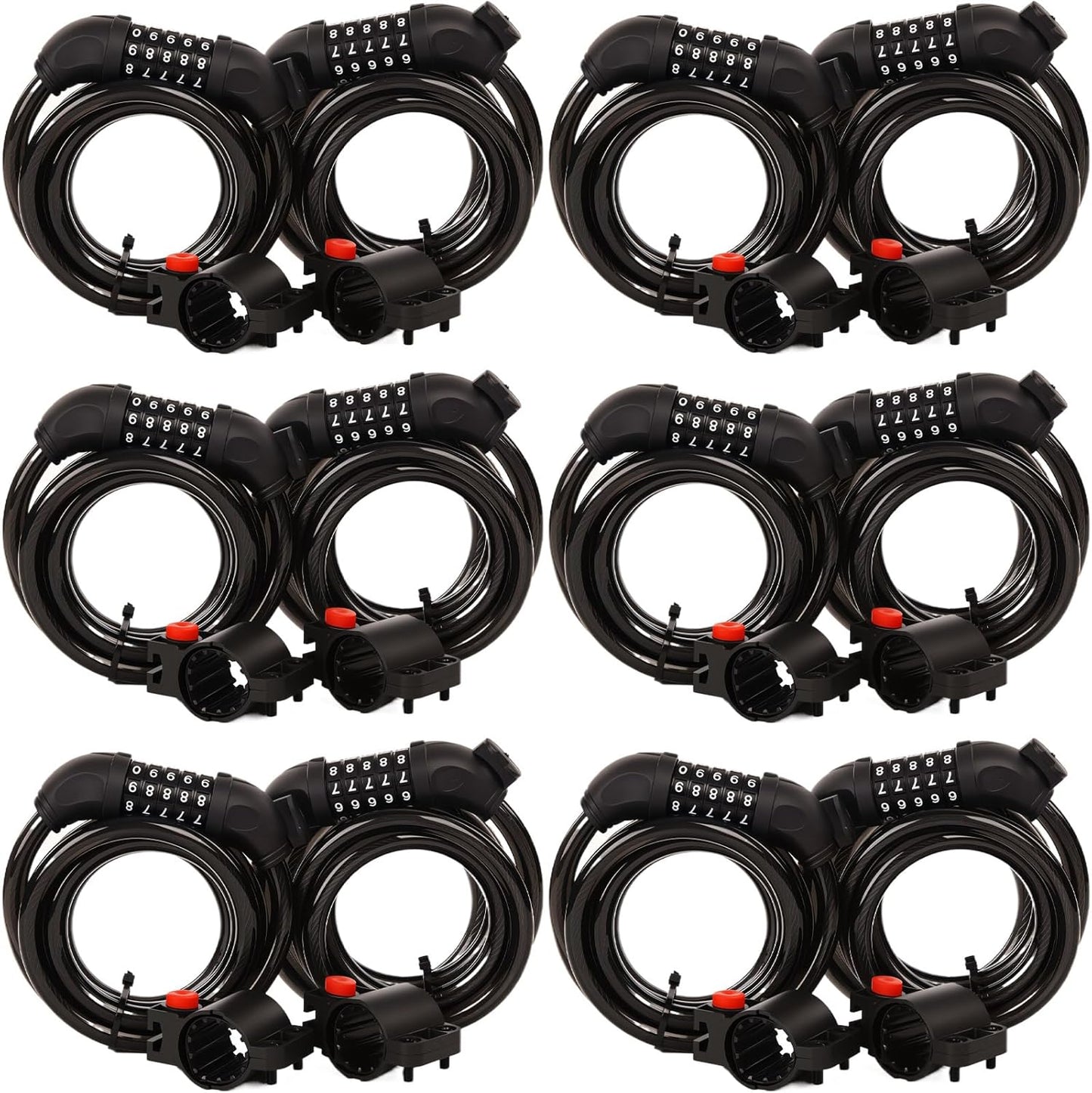 SEPOX 12Pcs Pack 6FT Extra Long Cable Combination Bike Locks