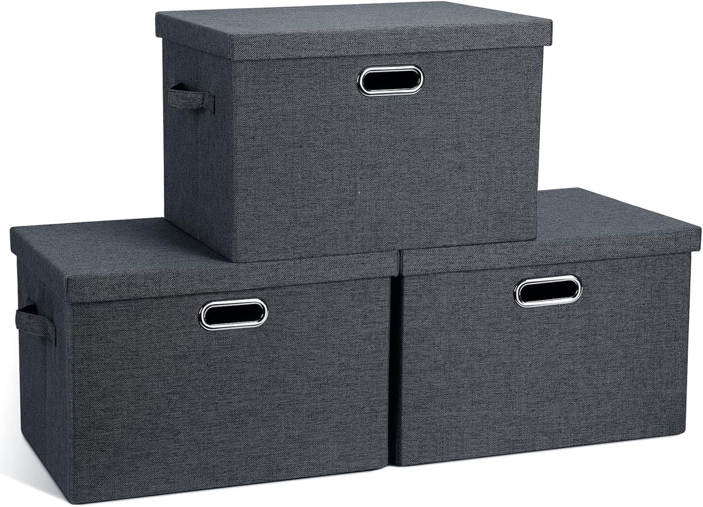 Large 17in Collapsible Storage Bins with Lids - 3 Pack Set