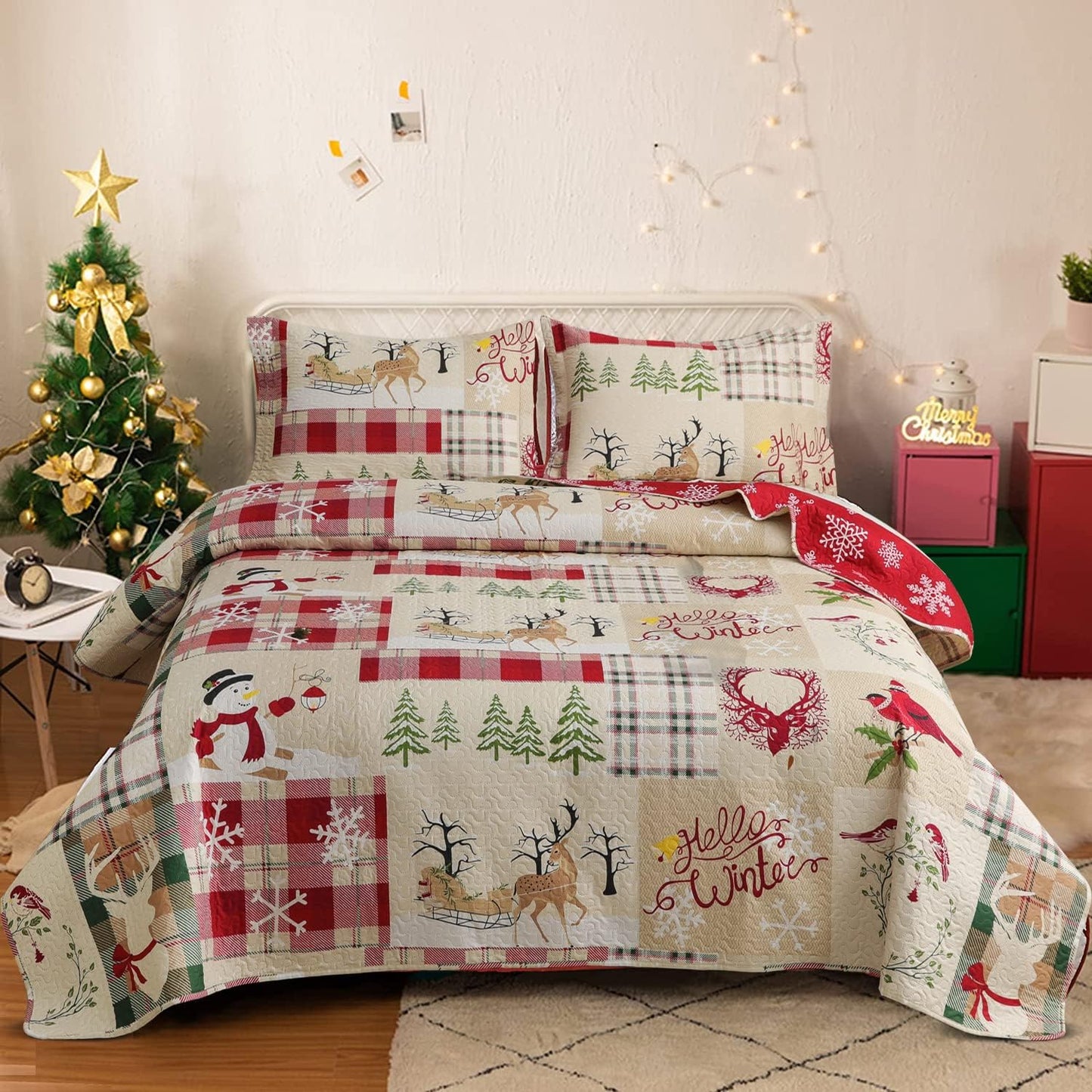 Hailea Christmas Collection Twin Quilt Set for Festive Decor