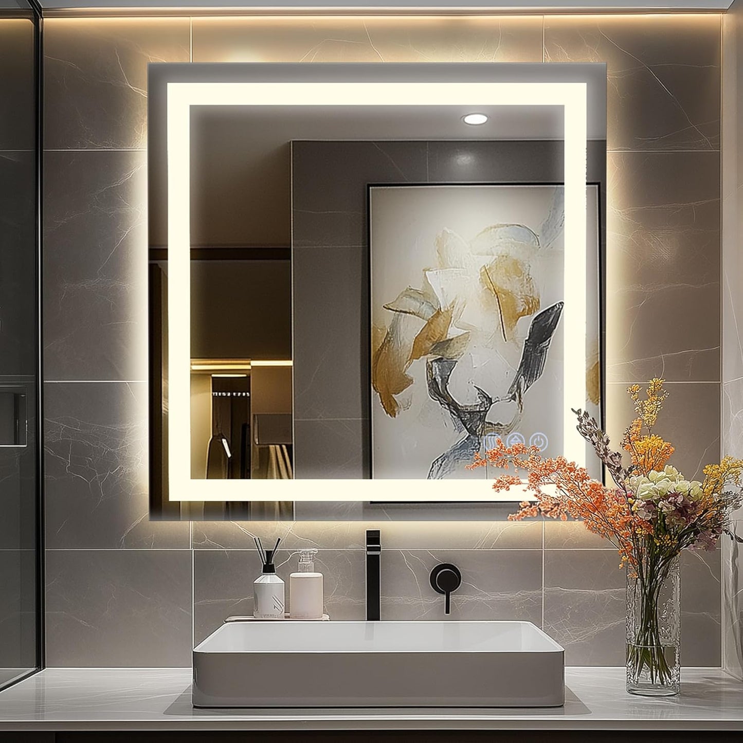 Antok 36x36 LED Bathroom Mirror with Lights and Anti-Fog Feature