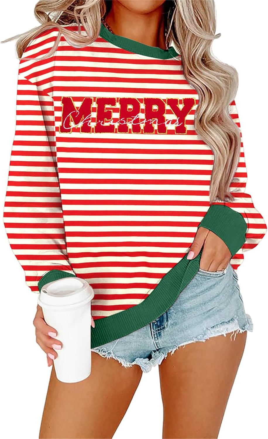 KIDDAD Christmas Sweatshirts for Women with Glitter Patch Design