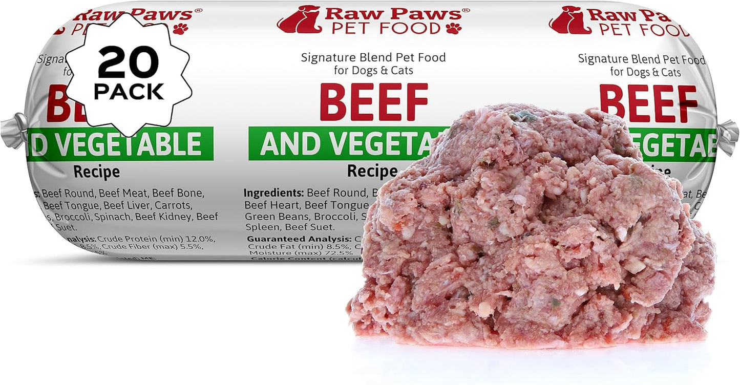 Raw Paws Beef and Vegetables Recipe Pet Food for Dogs and Cats