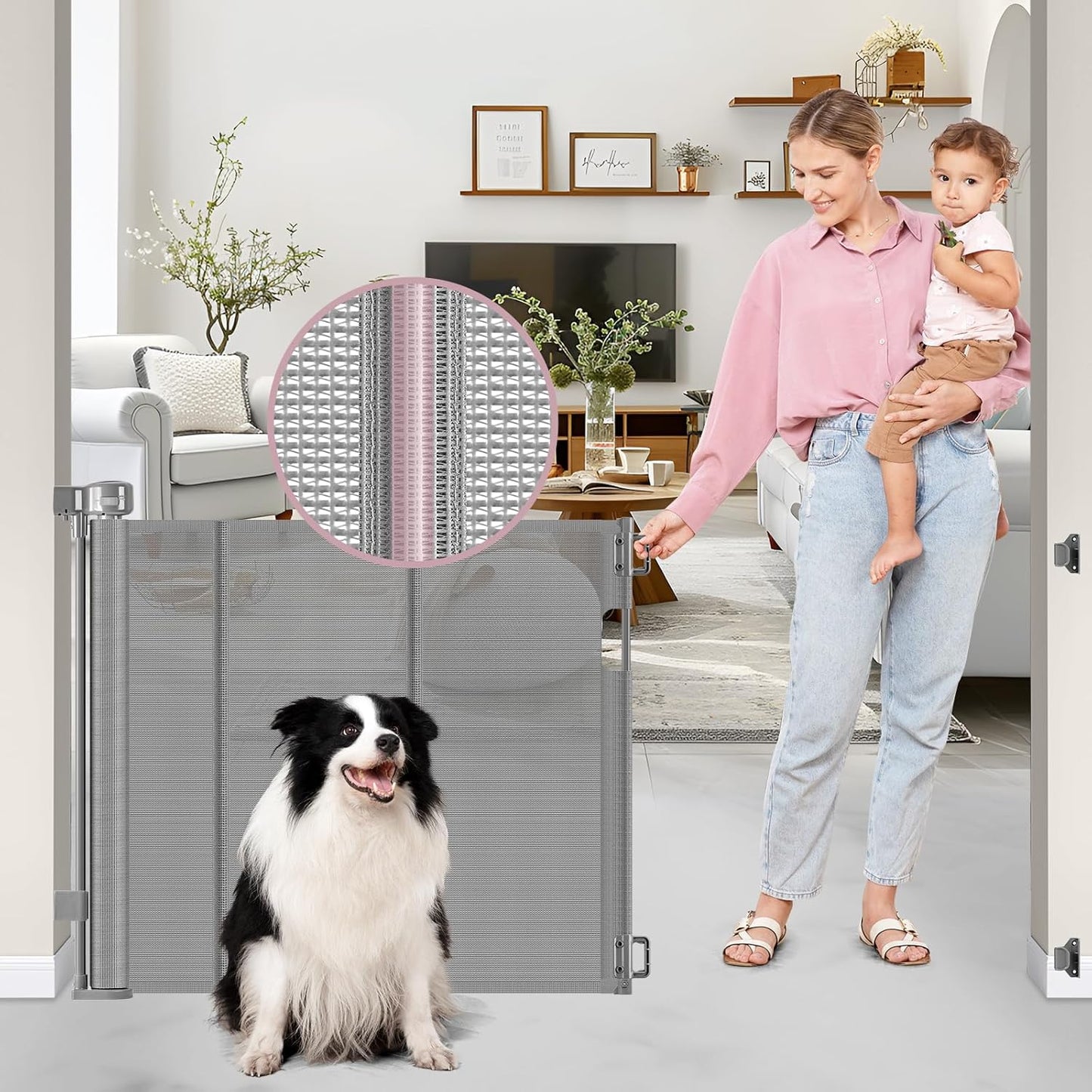 56 Inch Wide Retractable Baby Gates for Stairs with Safety Lock
