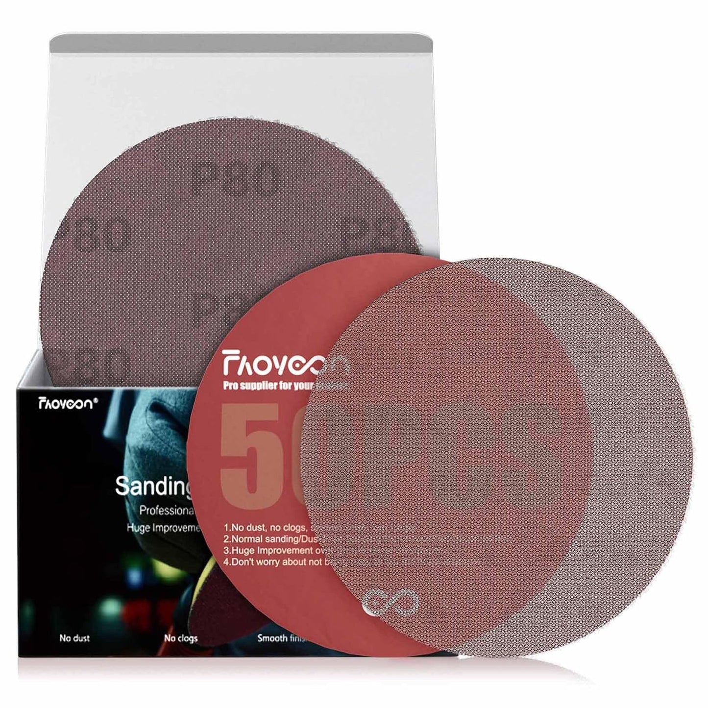 50 Pack 80 Grit Mesh Sanding Discs | Dust-Free & Durable | Faoyoon