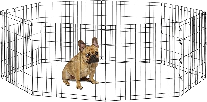 24 in Foldable Black Metal Dog Exercise Pen for Pets - No Door