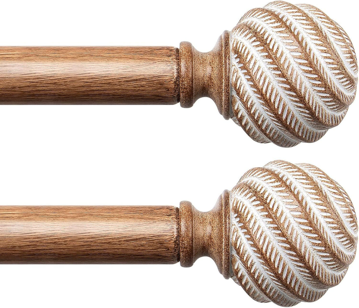 Wood Curtain Rods for Windows 2 Pack with Leaf Finials