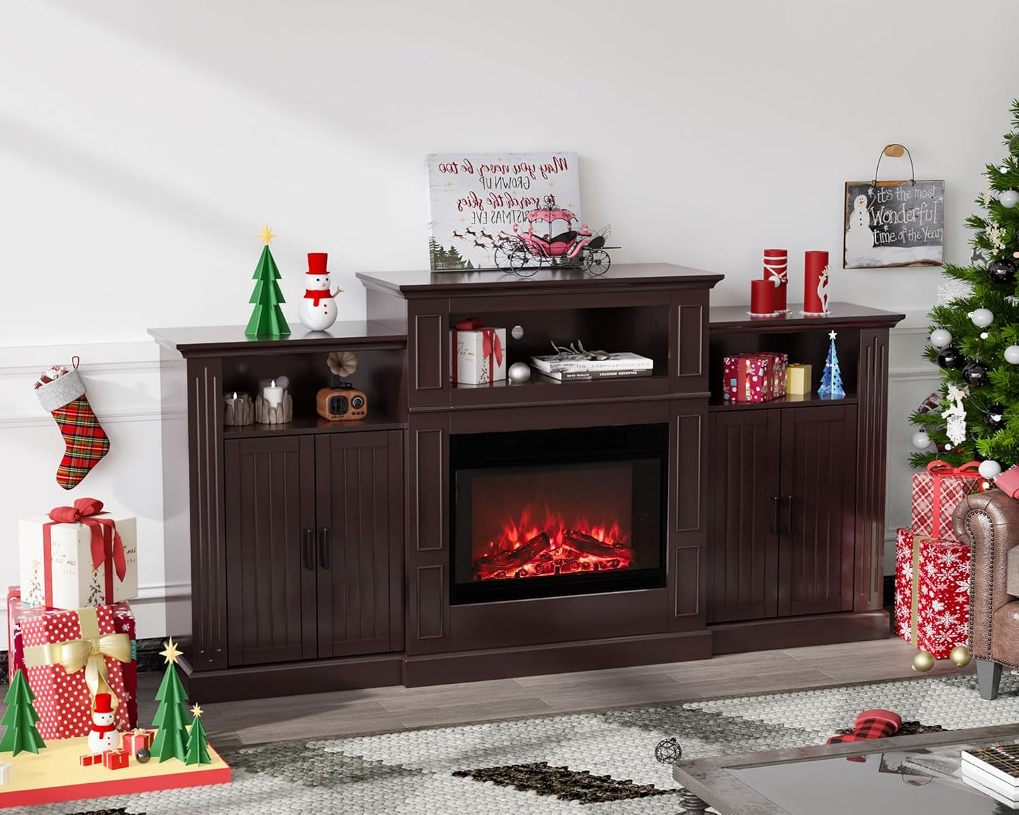 VINGLI Electric Fireplace & TV Stand: Stylish Storage Solution