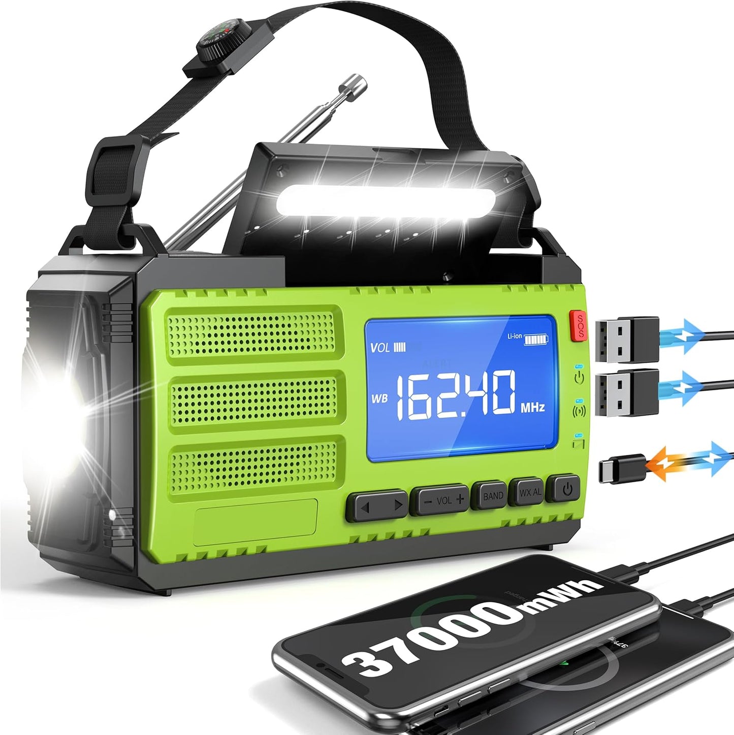 10000mAh Hand Crank Emergency Radio with Solar Charging