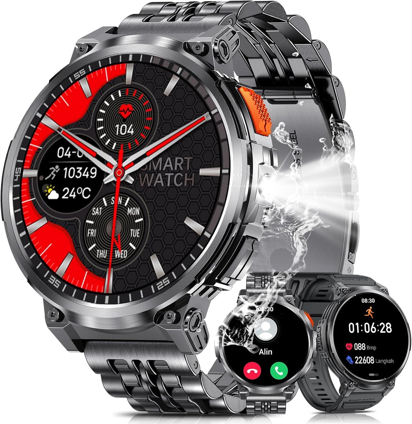 PODOEIL Military Smart Watch: Bluetooth Calls, Sport Modes, Heart Rate Monitor
