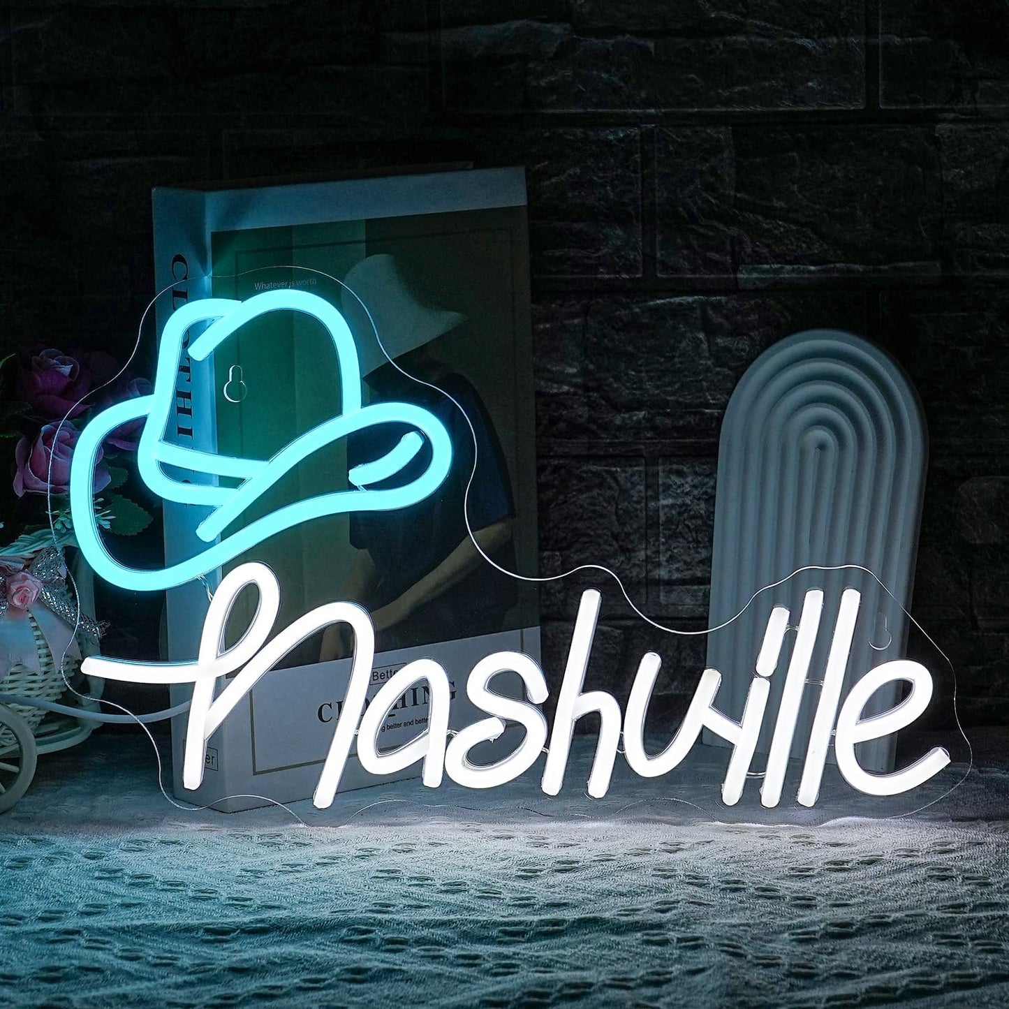 Cowboy Hat Neon Sign for Nashville Decor and Wall Art