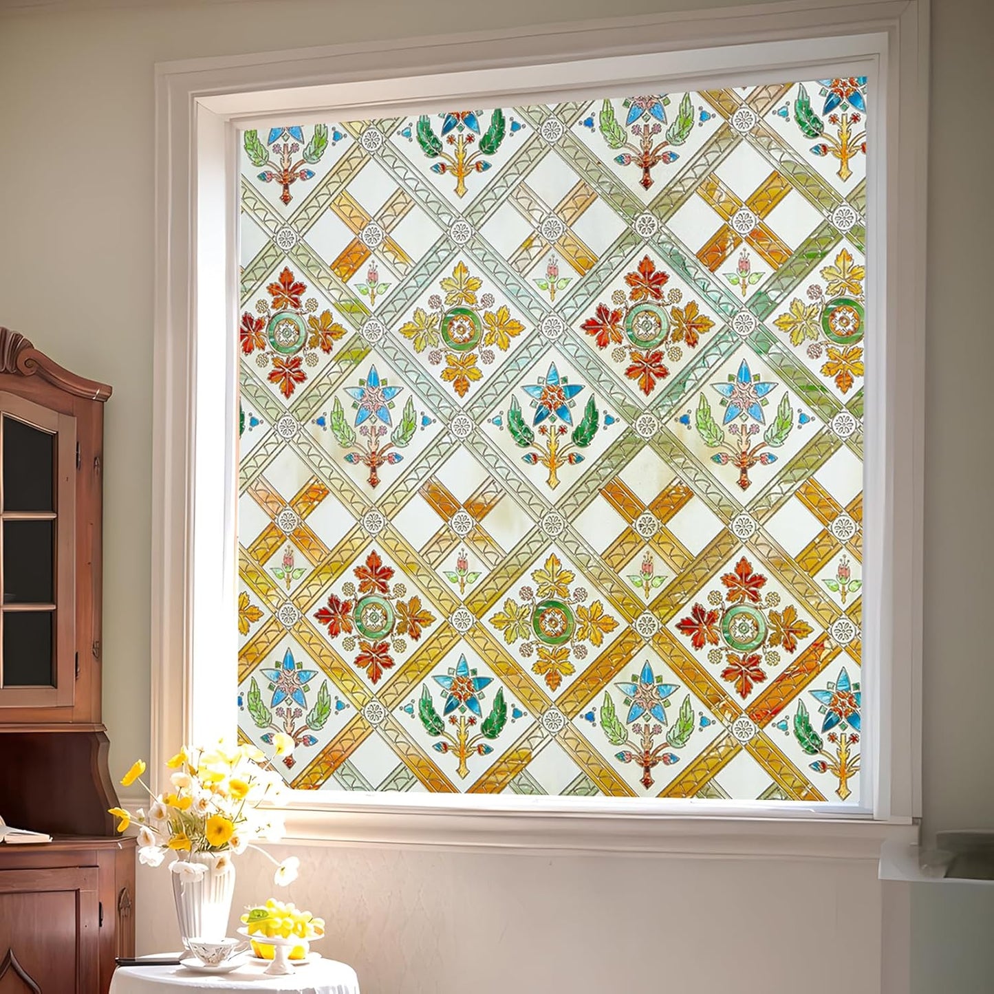Coavas Stained Glass Window Film for Home & Bathroom Privacy