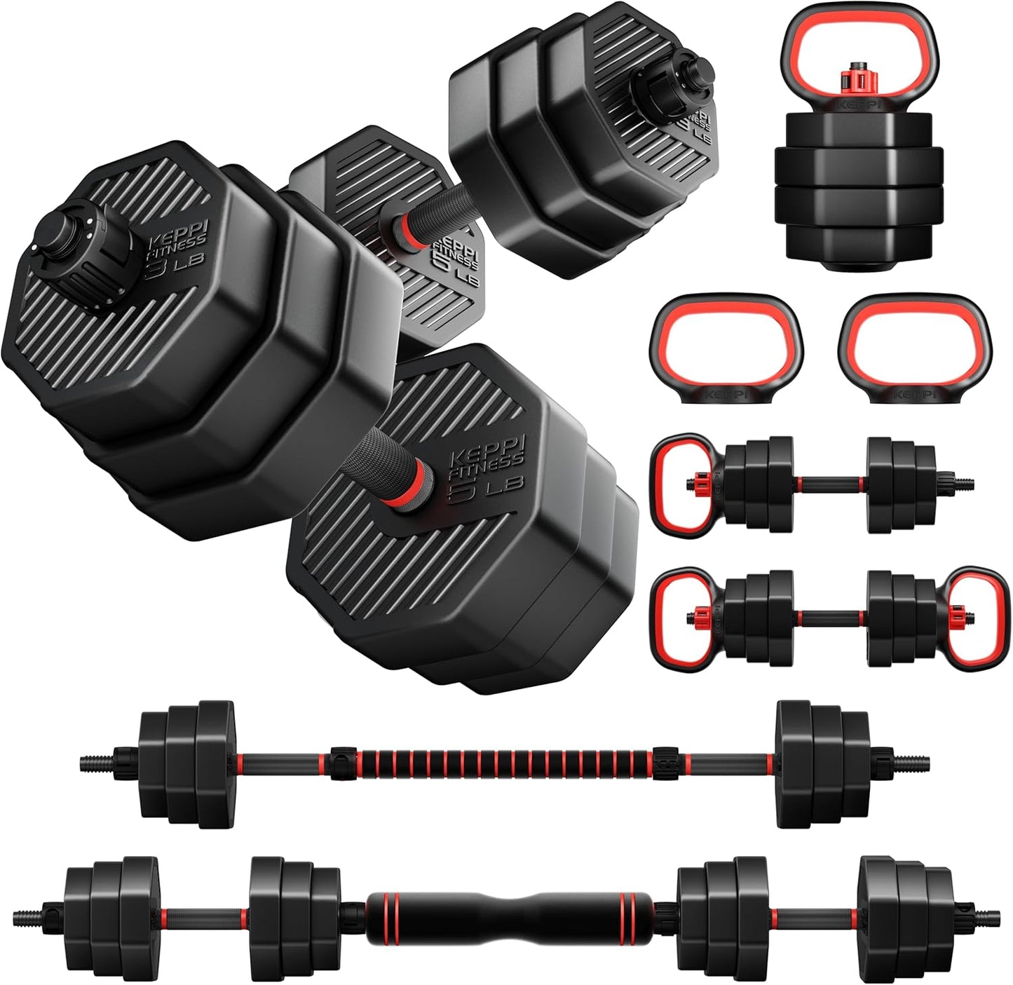 KeppiFitness Adjustable Dumbbell Set - 4-in-1 Home Workout Gear