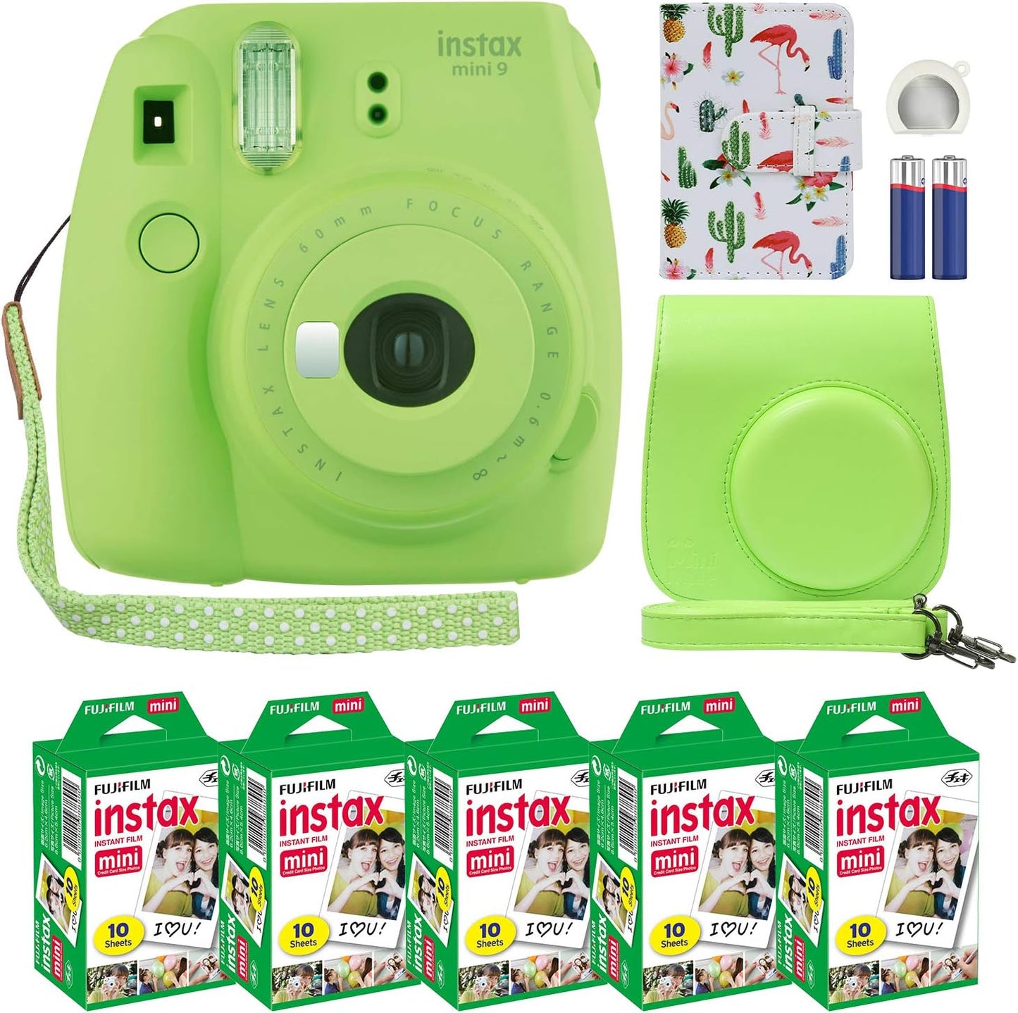 Fujifilm Mini 9 Camera Bundle: Lime Green + Flamingo Photo Album