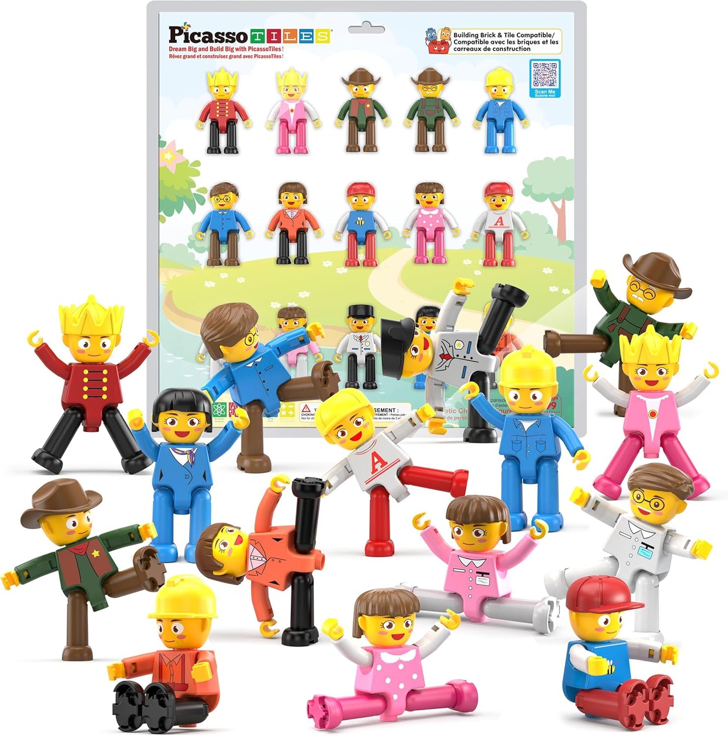 PicassoTiles 15-Piece Magnetic Character Figures for Kids Fun